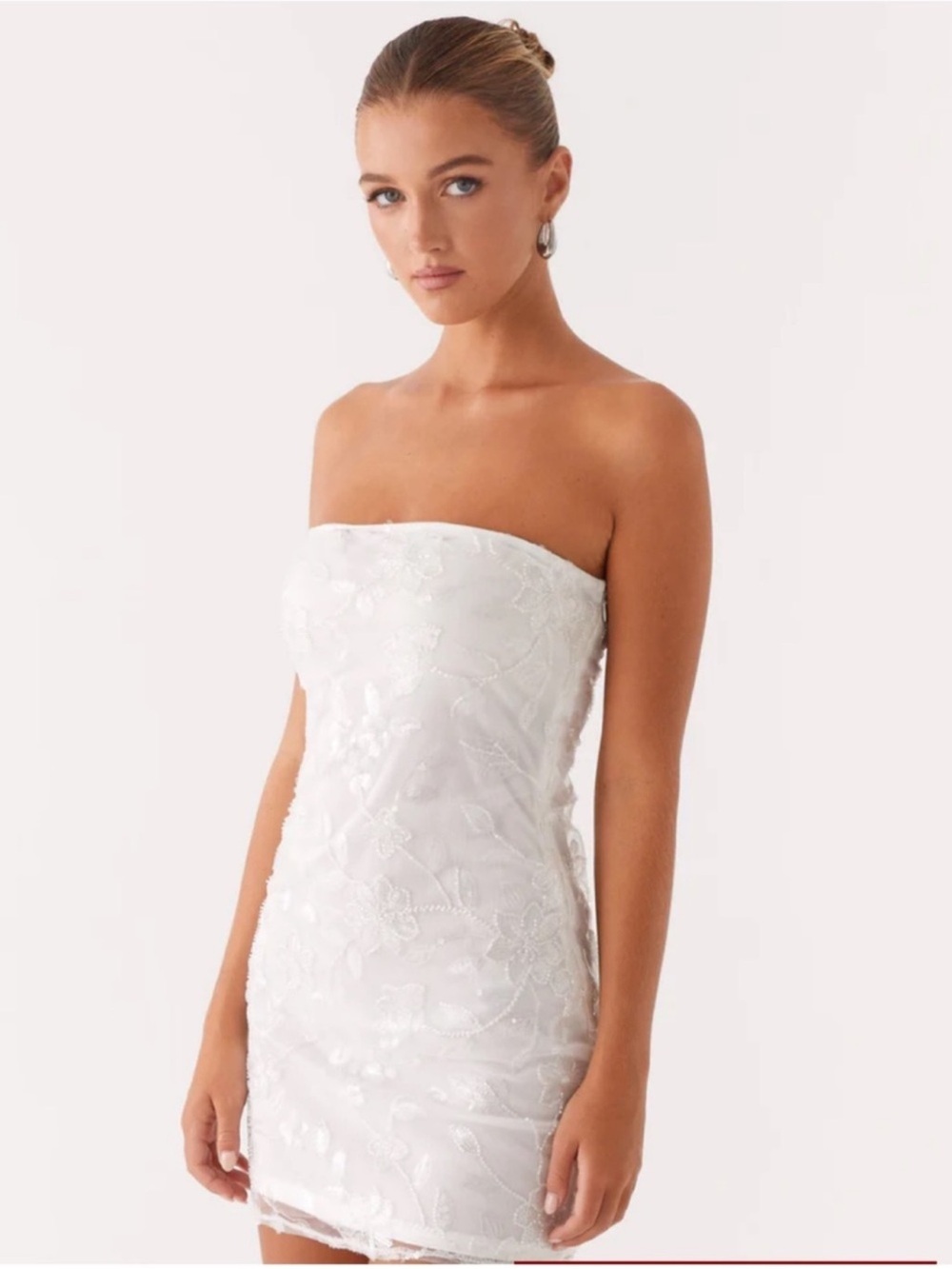 Peppermayo Moorey Beaded Mini Dress White Silver NWT